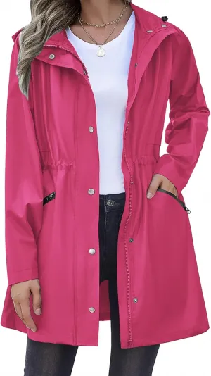 Zeagoo Women Rain Jacket Waterproof Lightweight Long Hooded Raincoat Trench Windbreaker Jacket