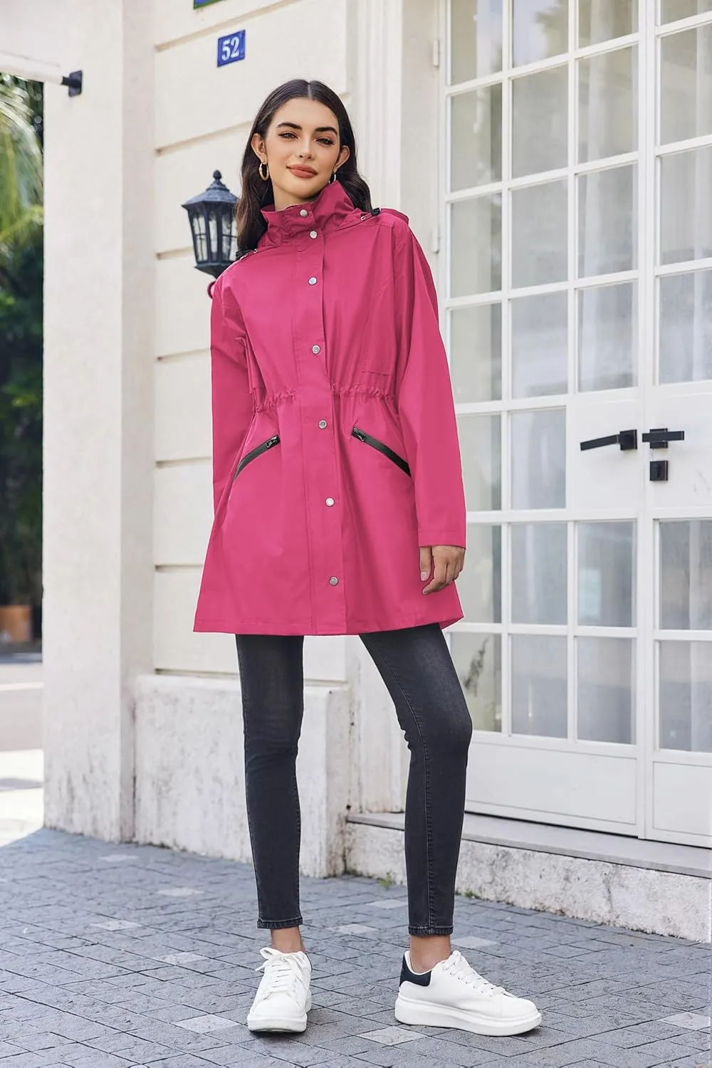 Zeagoo Women Rain Jacket Waterproof Lightweight Long Hooded Raincoat Trench Windbreaker Jacket