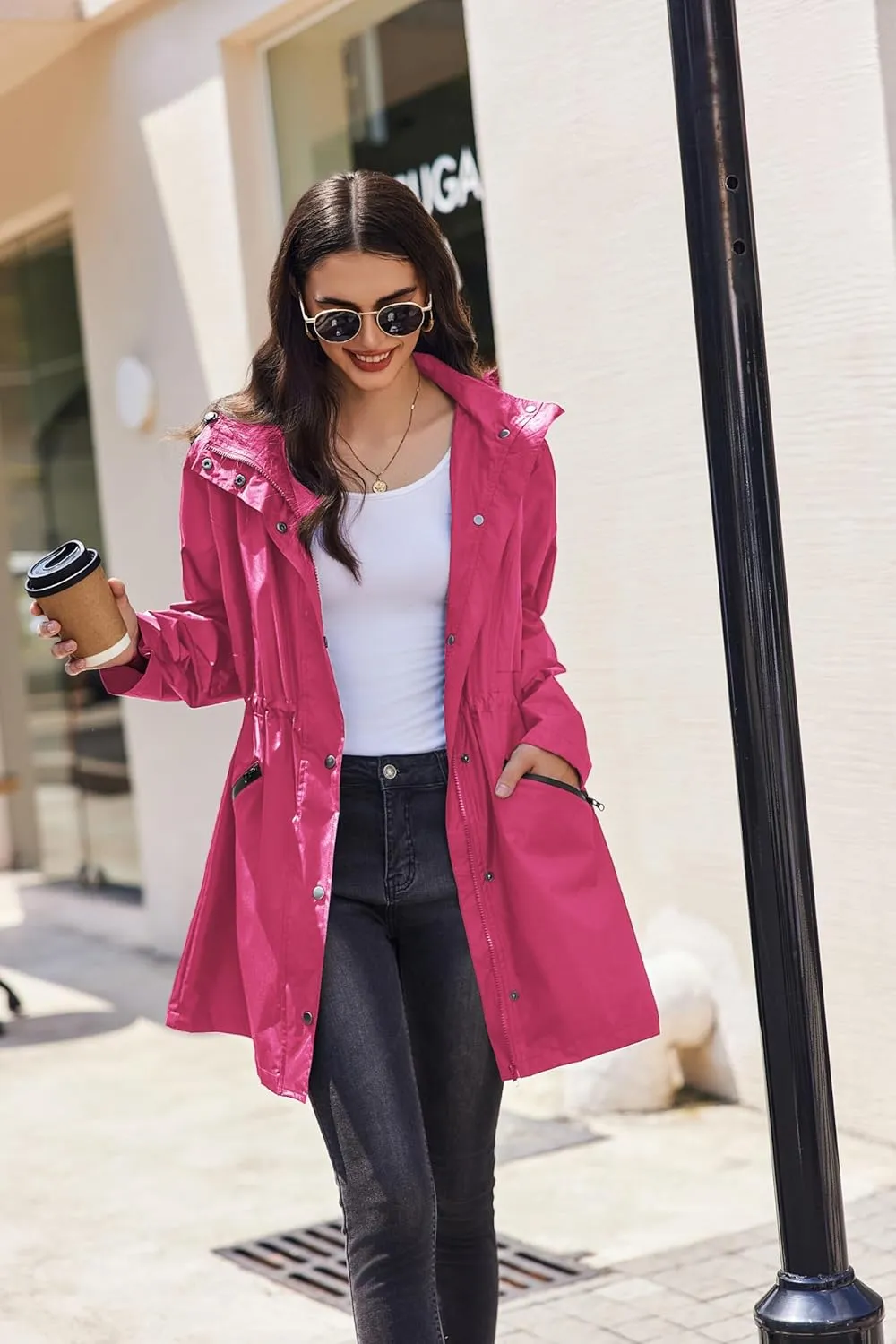 Zeagoo Women Rain Jacket Waterproof Lightweight Long Hooded Raincoat Trench Windbreaker Jacket