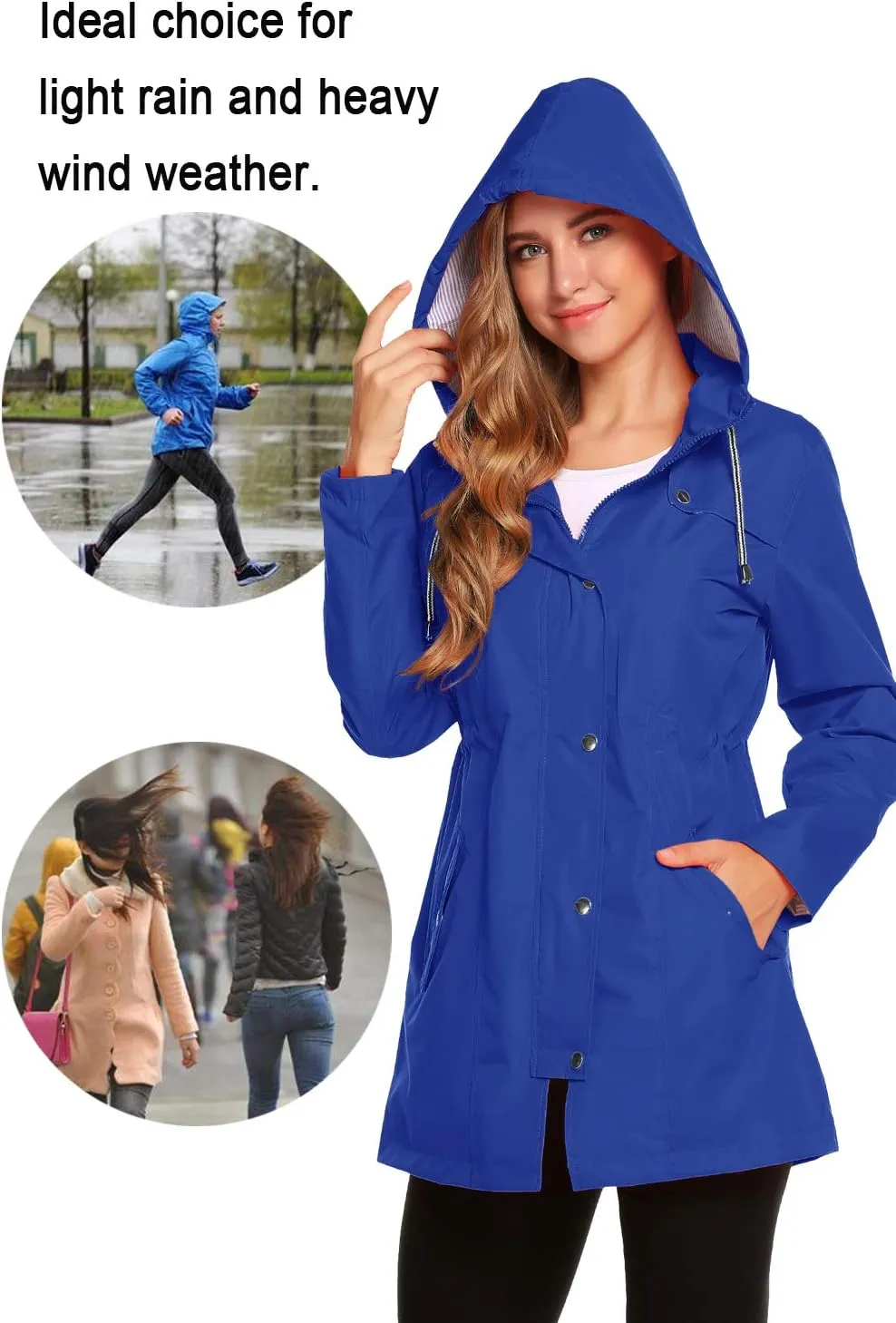 ZHENWEI Womens Lightweight Hooded Waterproof Active Outdoor Rain Jacket S-XXL