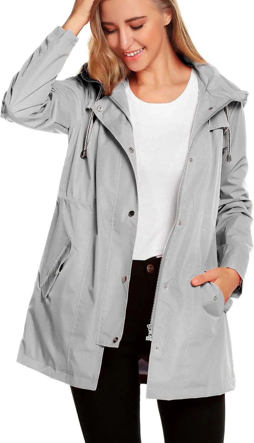 ZHENWEI Womens Lightweight Hooded Waterproof Active Outdoor Rain Jacket S-XXL