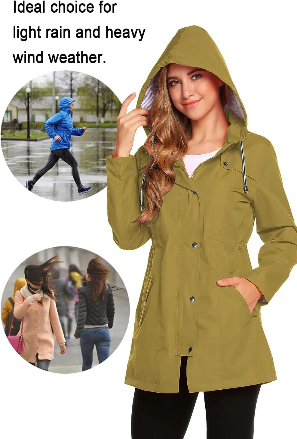 ZHENWEI Womens Lightweight Hooded Waterproof Active Outdoor Rain Jacket S-XXL