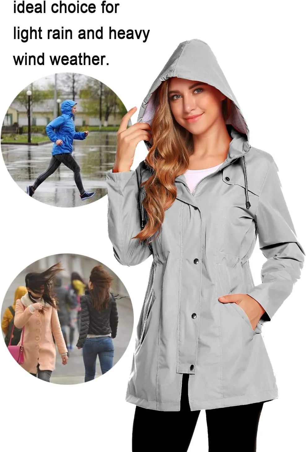 ZHENWEI Womens Lightweight Hooded Waterproof Active Outdoor Rain Jacket S-XXL