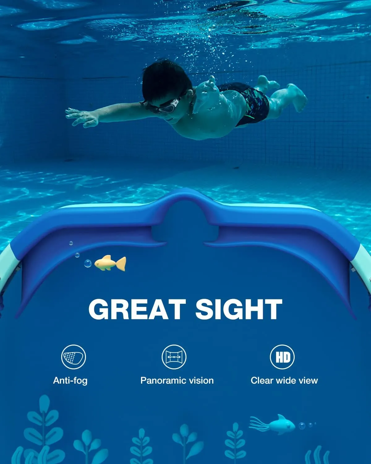 ZIONOR Kids Swim Goggles, G1MINI SE Anti-fog Swimming Goggles for Kid Child 6-14
