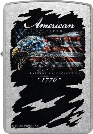 Zippo Lighter American by Birth, Windproof, Custom Designed, Stainless Steel Body