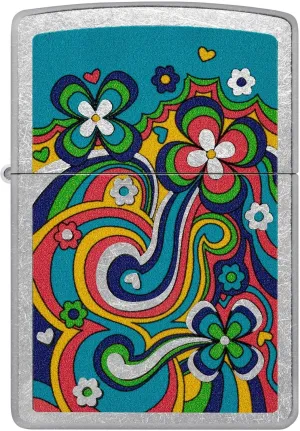 Zippo Lighter Funky Flower Power, Windproof, Custom Designed, Stainless Steel Body