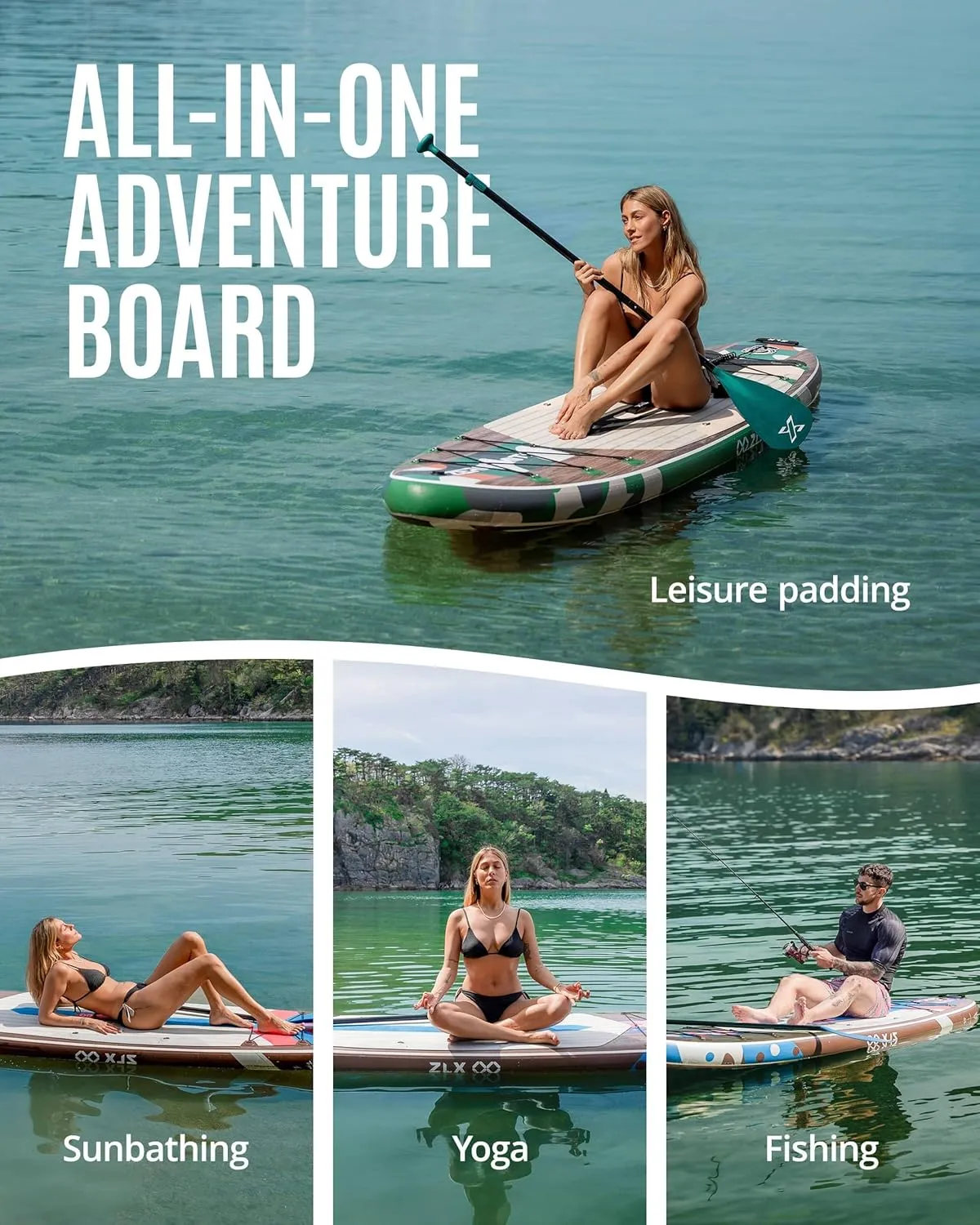 ZLX 10'6" Inflatable Stand Up Paddle Board, Extra Wide Stable Non-Slip Deck Pad, Unique Center Fin, Portable Paddleboard for Adults, Premium SUP for All Skill Levels