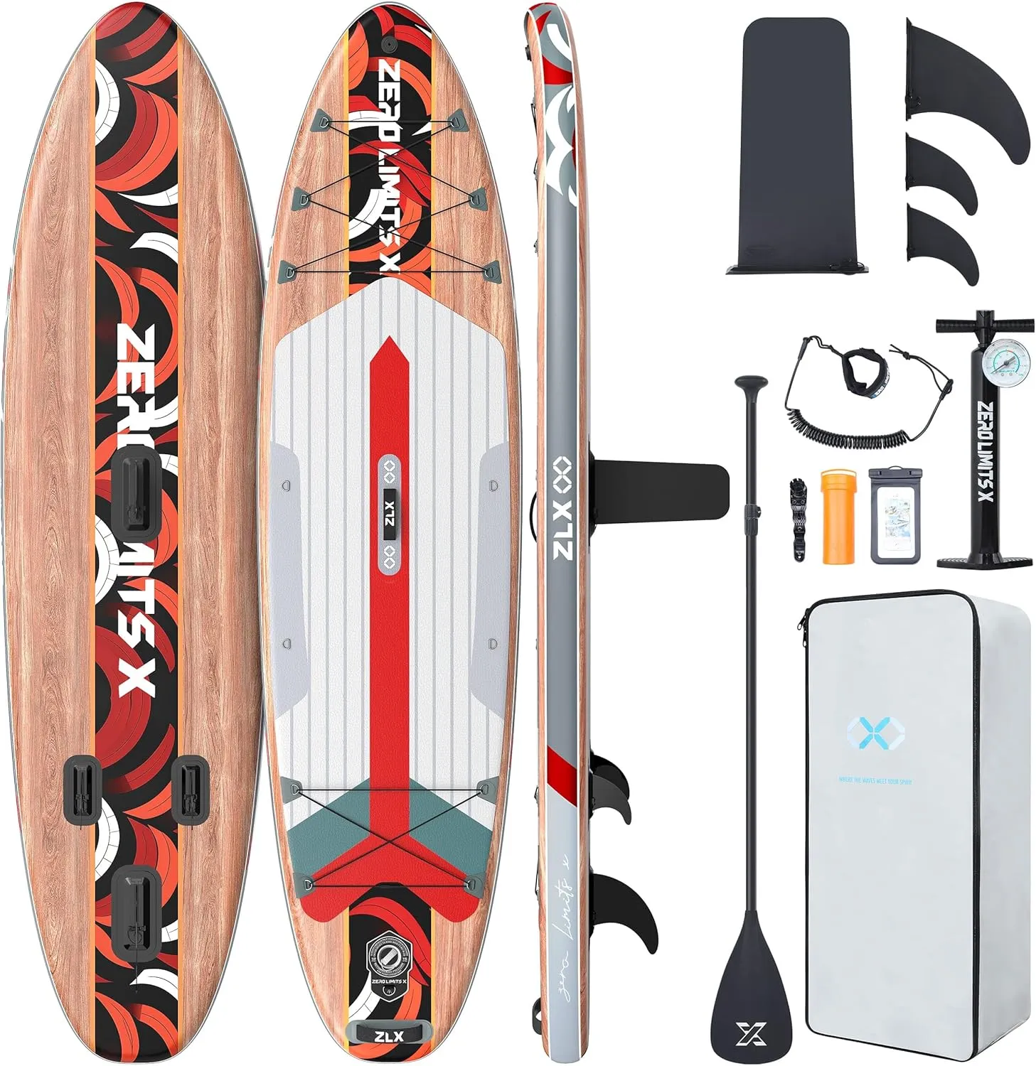 ZLX 10'6" Inflatable Stand Up Paddle Board, Extra Wide Stable Non-Slip Deck Pad, Unique Center Fin, Portable Paddleboard for Adults, Premium SUP for All Skill Levels