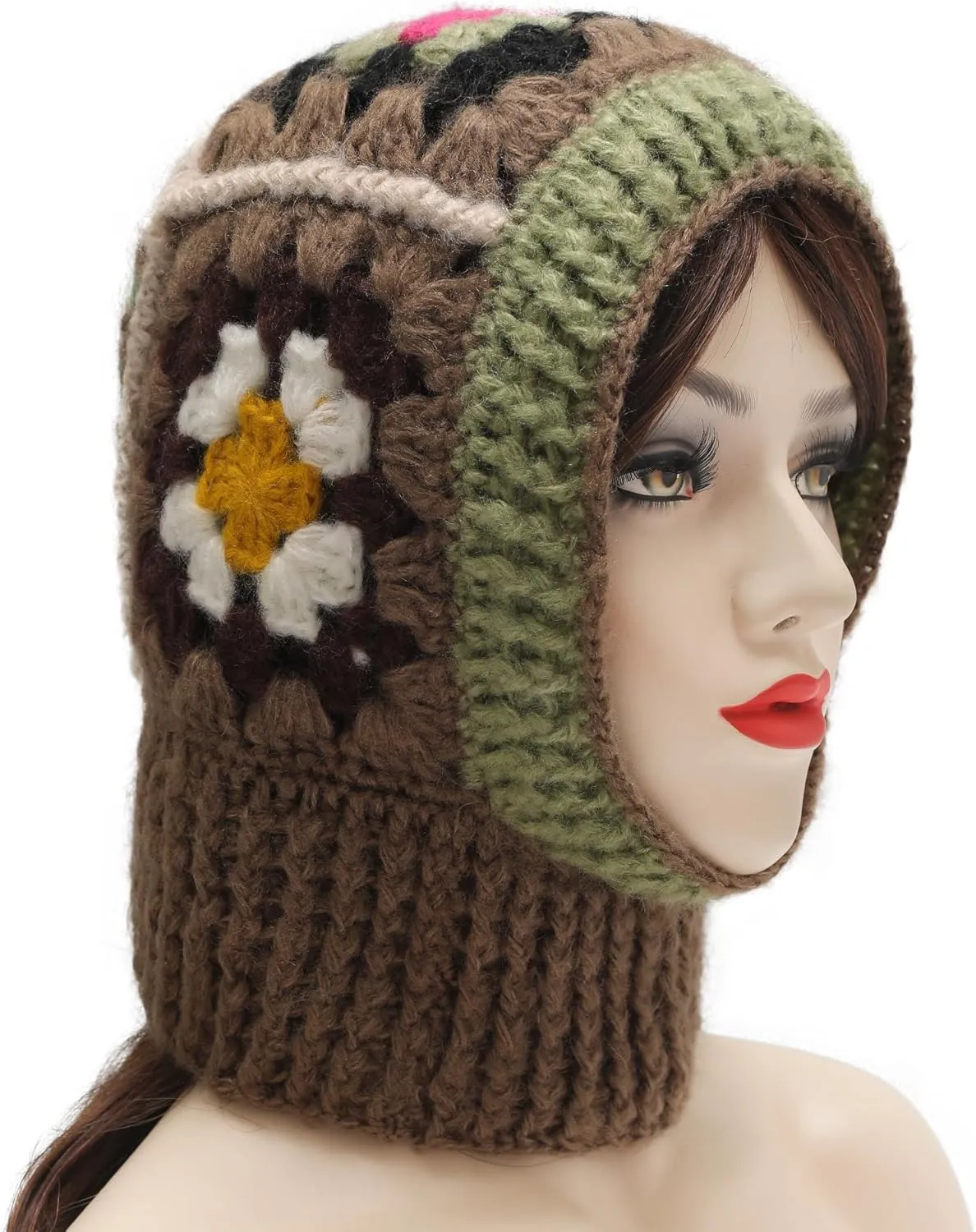 ZLYC Winter Knitted Winter Hat Windproof Hooded Scarf Balaclava Beanie Hat for Women