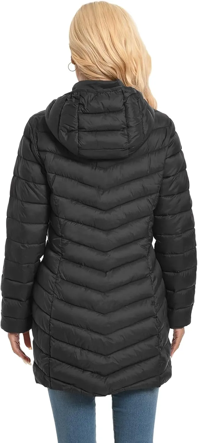 ZMC Packable Women Puffer Coat, Lightweight Water-Resistant Puffer Jacket Detachable Hood Slim-Fit Winter Coat