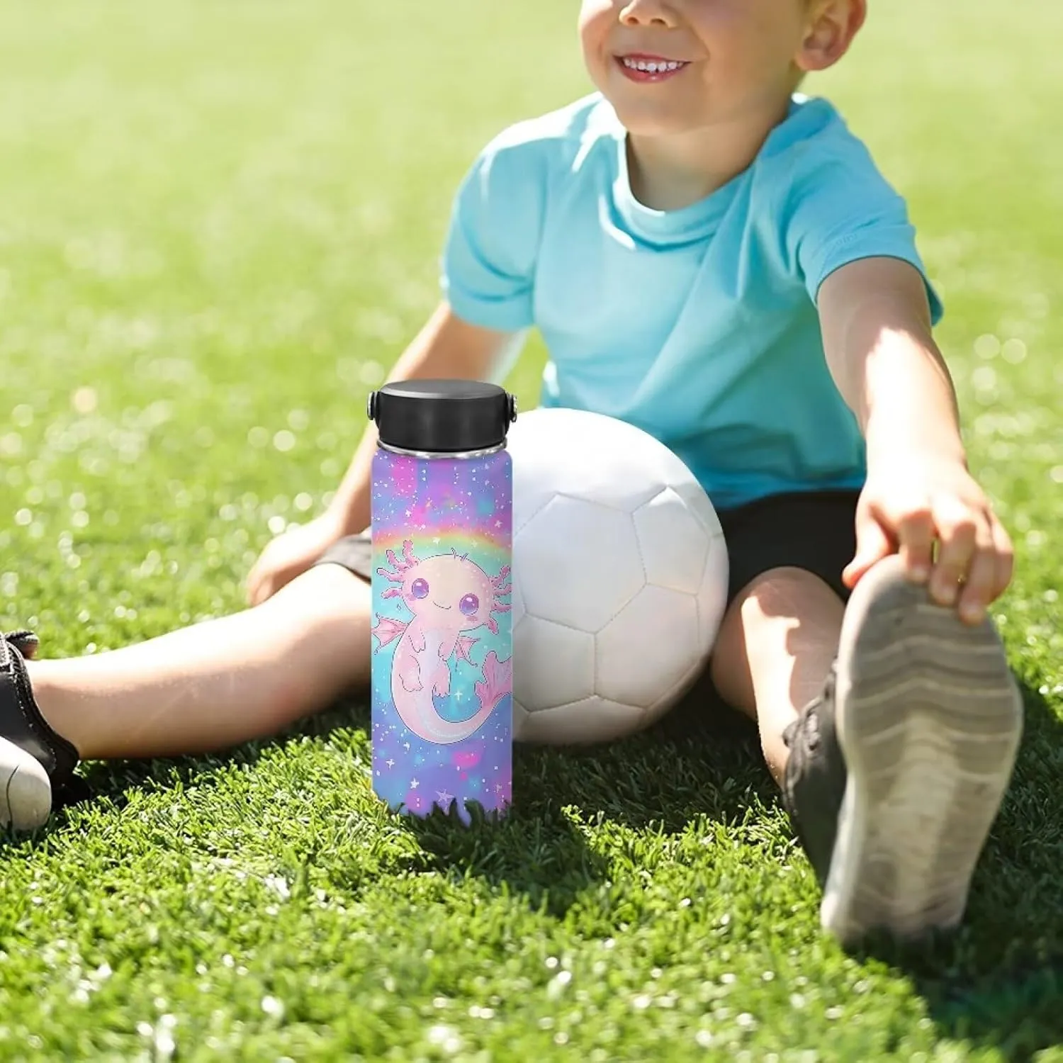 ZOUTAIRONG Cute Axolotl Insulated Water Bottle with Handle 18 oz Vacuum Water Bottle for Hot & Cold Drinks, Wide Mouth, Great for Travel, Hiking & Camping Jug Stainless Steel Bottle Purple