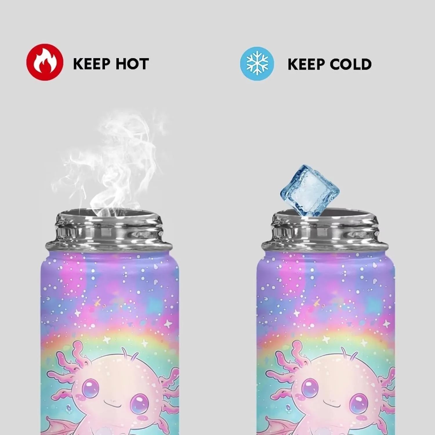 ZOUTAIRONG Cute Axolotl Insulated Water Bottle with Handle 18 oz Vacuum Water Bottle for Hot & Cold Drinks, Wide Mouth, Great for Travel, Hiking & Camping Jug Stainless Steel Bottle Purple