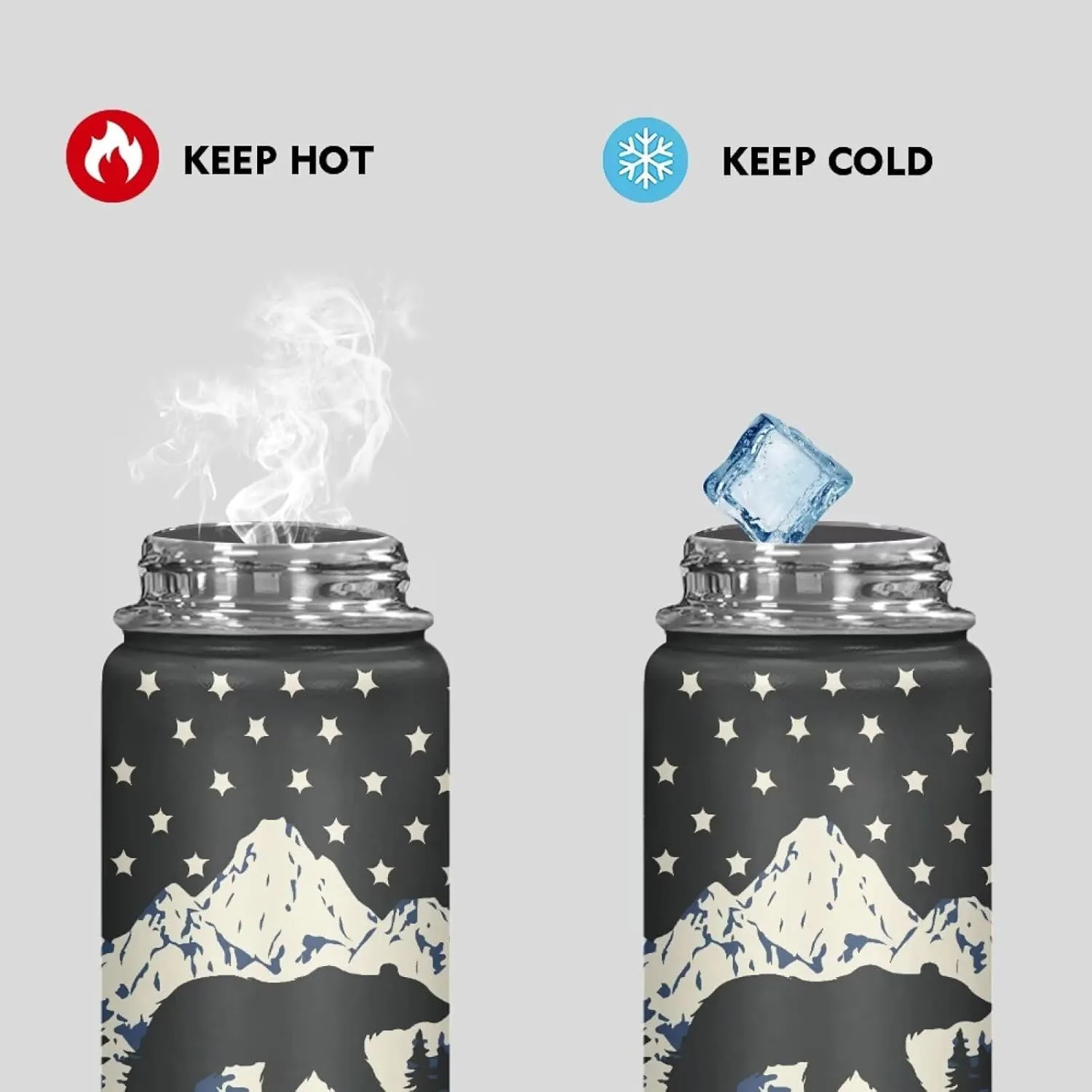 ZOUTAIRONG Insulated Water Bottle American Flag Bear Print Stainless Steel Water Bottle 18 oz with Handle Wide Mouth Vacuum Flask Sports Thermos Travel Cup