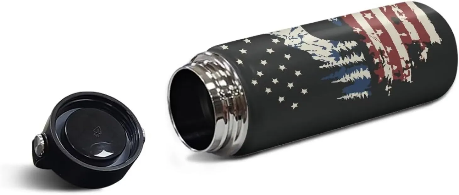 ZOUTAIRONG Insulated Water Bottle American Flag Bear Print Stainless Steel Water Bottle 18 oz with Handle Wide Mouth Vacuum Flask Sports Thermos Travel Cup