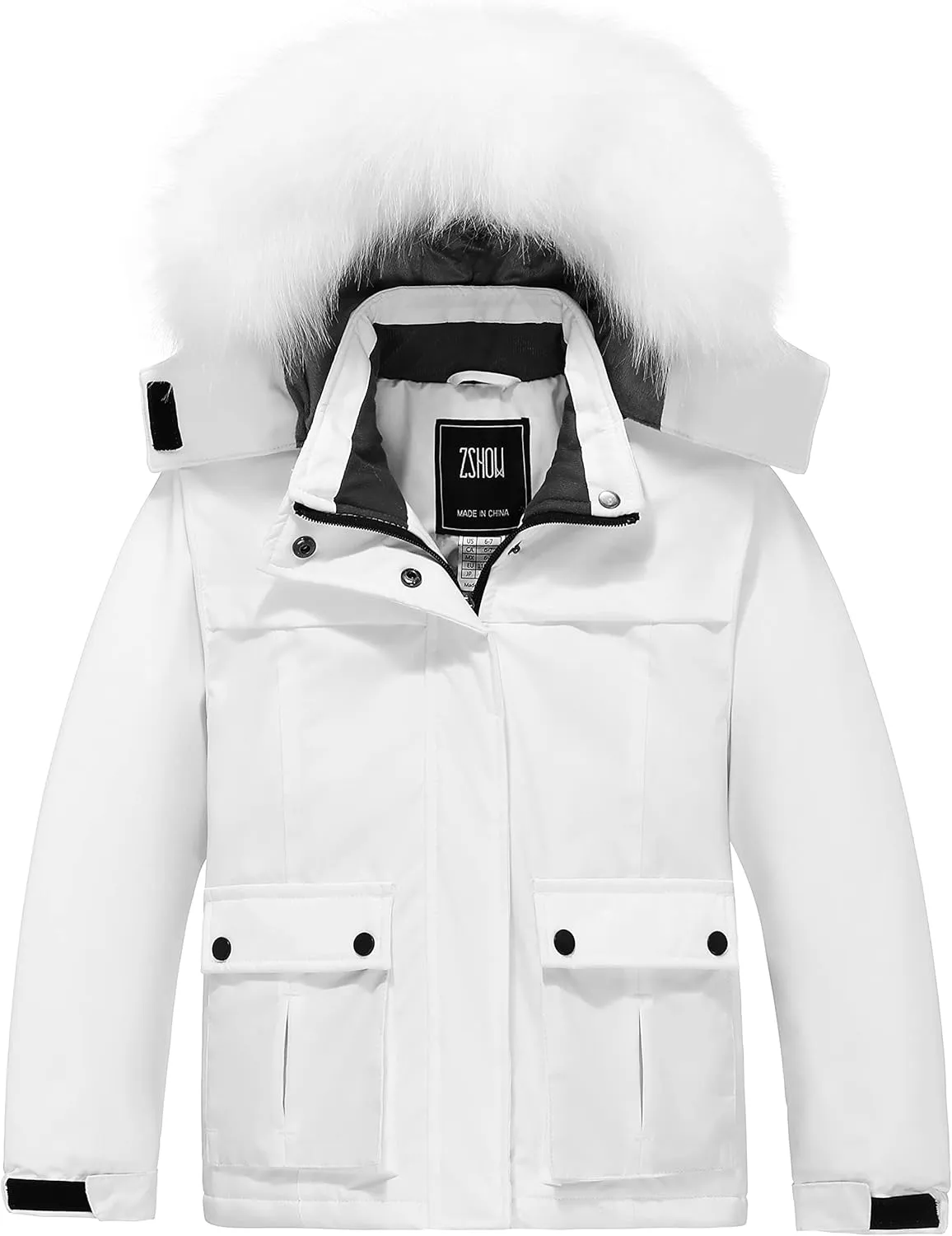 ZSHOW Girls' Ski Jacket Waterproof Warm Winter Coat Fleece Hooded Raincoat with Detachable Hood