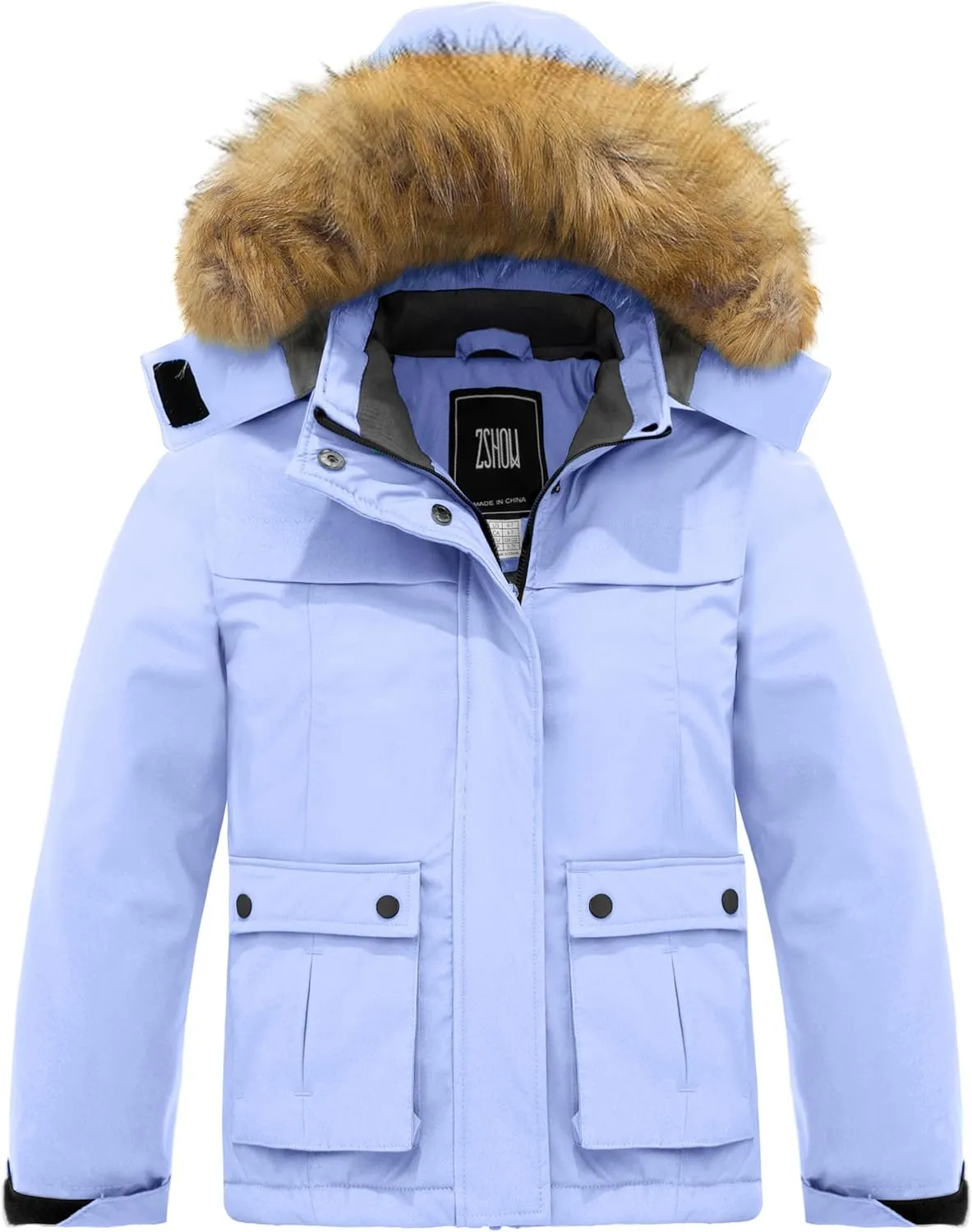 ZSHOW Girls' Ski Jacket Waterproof Warm Winter Coat Fleece Hooded Raincoat with Detachable Hood