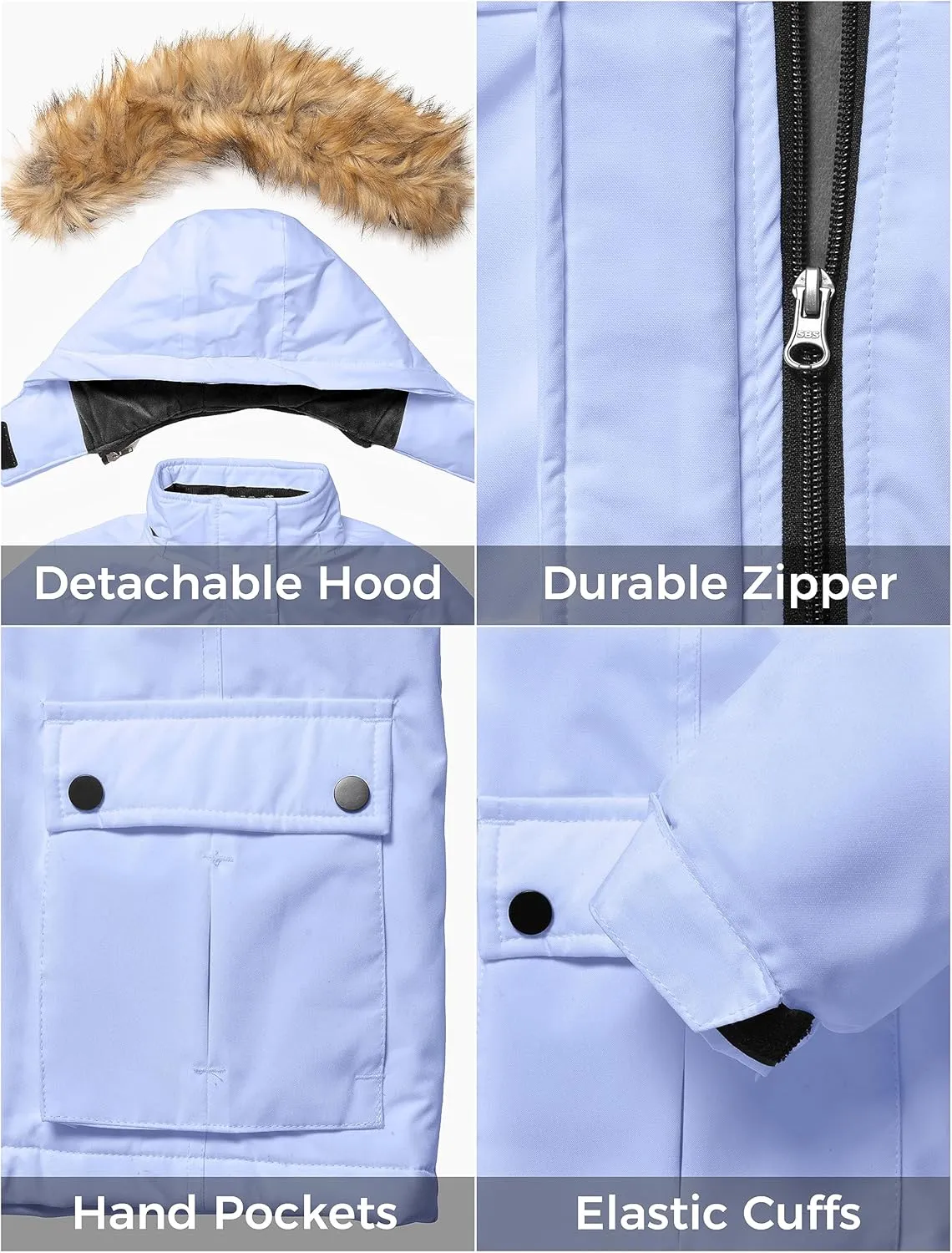 ZSHOW Girls' Ski Jacket Waterproof Warm Winter Coat Fleece Hooded Raincoat with Detachable Hood