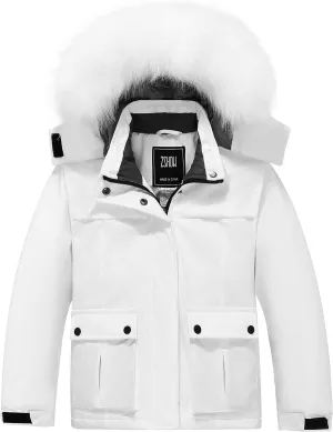 ZSHOW Girls' Ski Jacket Waterproof Warm Winter Coat Fleece Hooded Raincoat with Detachable Hood