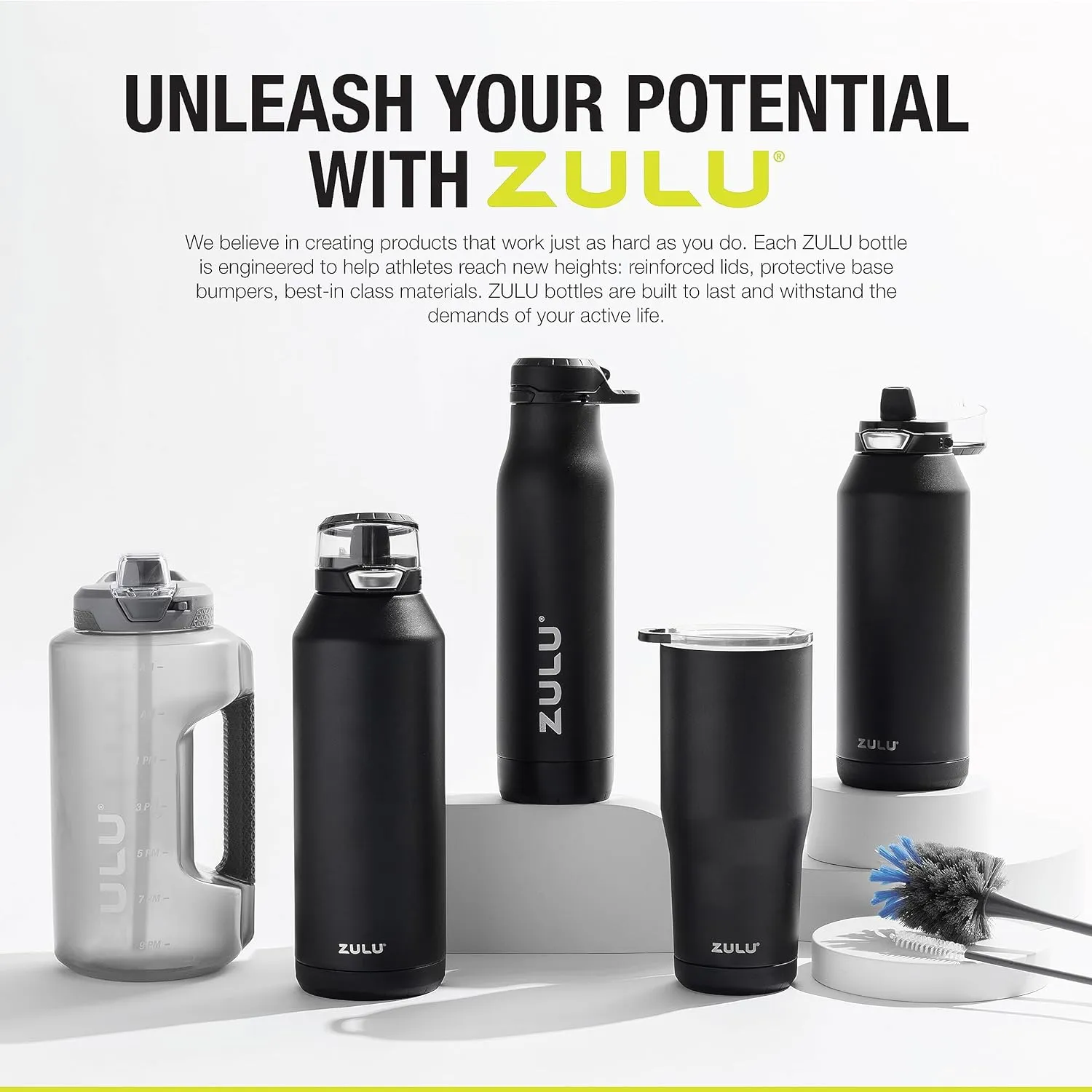 ZULU Base 40oz Stainless Steel Water Bottle with 3 Lids- Straw, Chug, Twist | Double Walled and Vacuum Insulated Metal Thermos | For Gym, Outdoor | Built in Carry Loop, Dishwasher Safe, Black