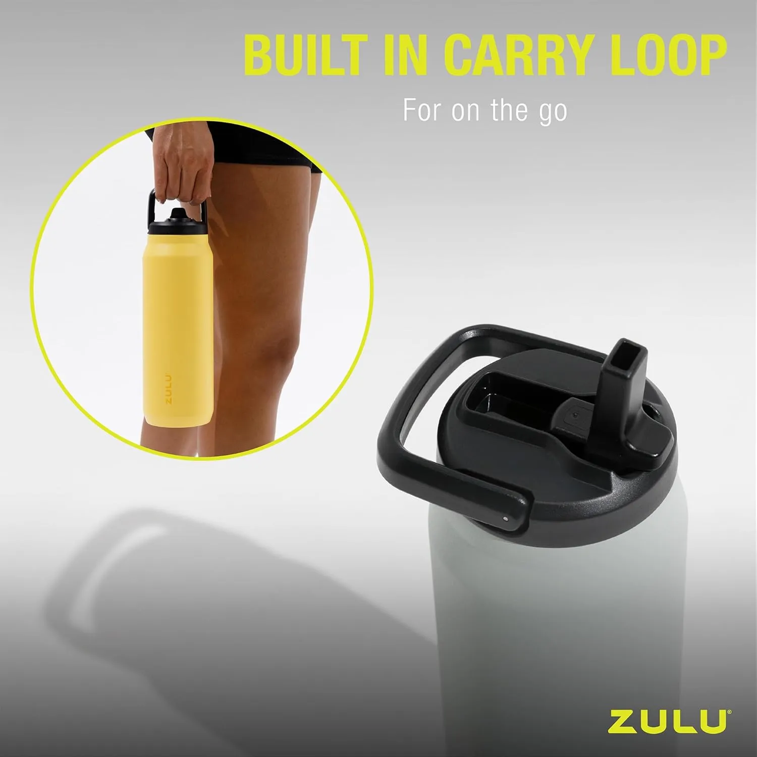 ZULU Base 40oz Stainless Steel Water Bottle with 3 Lids- Straw, Chug, Twist | Double Walled and Vacuum Insulated Metal Thermos | For Gym, Outdoor | Built in Carry Loop, Dishwasher Safe, Black